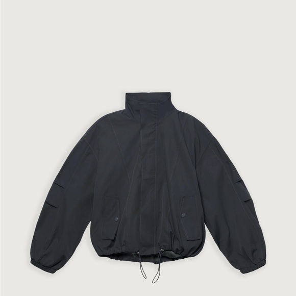 High Funnel Neck Cropped Drawstring Jacket - Picture 3 of 7